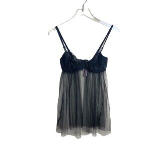VICTORIA'S SECRET | Black Babydoll Top Nightie Lingerie Sheer Mesh Lace